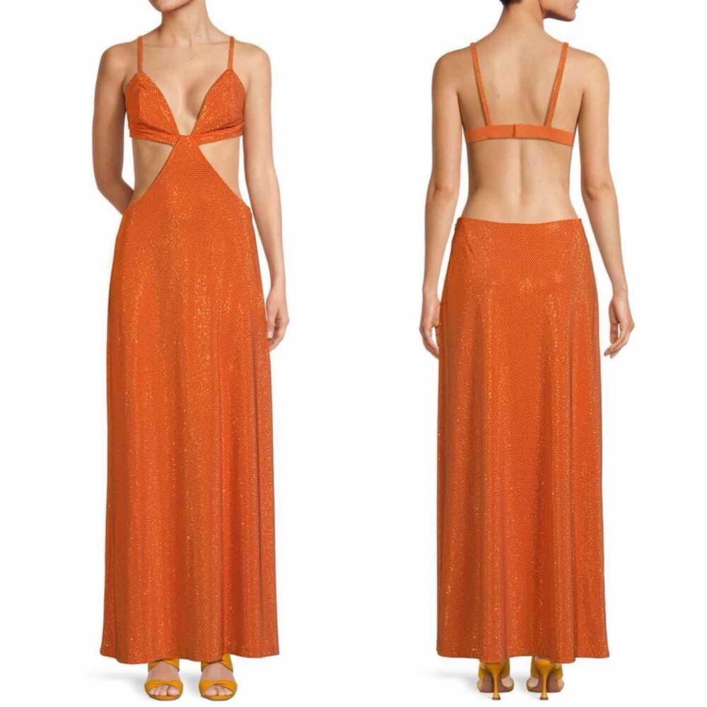 CULT GAIA Dari Metallic Cutout Column Gown Size Medium Cinder - Picture 2 of 12